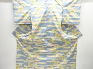 アンティーク　横段に華紋模様織り出し十日町紬着物